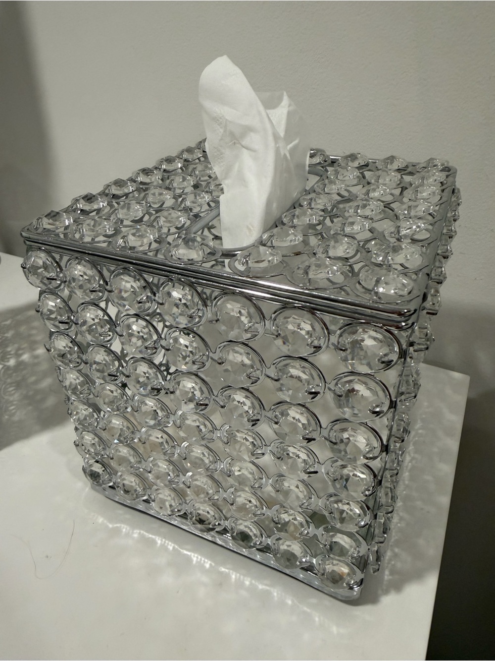 Crystal-Embellished Tissue Box Cover - Silver Clear